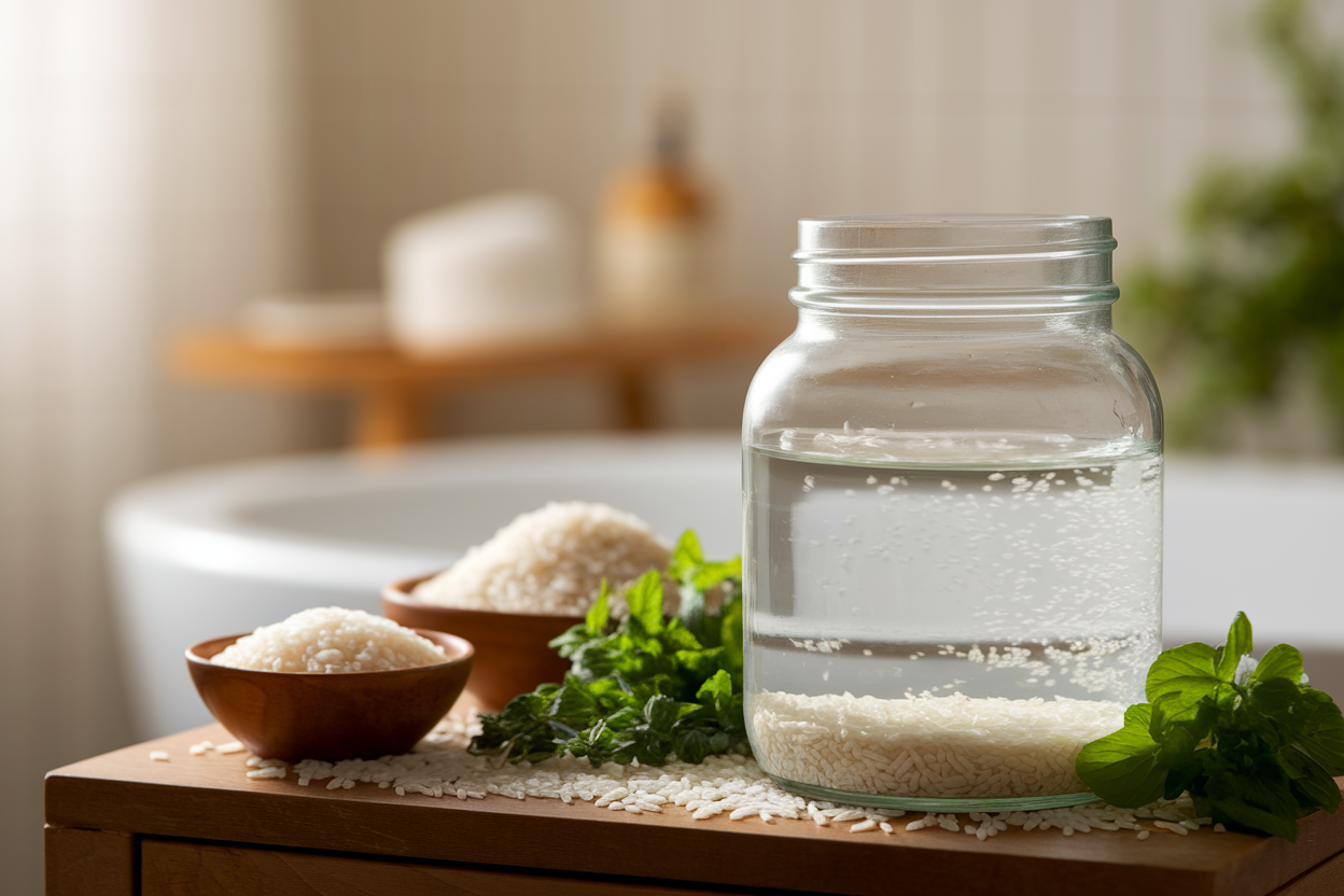bocal-eau-riz-bols-herbes