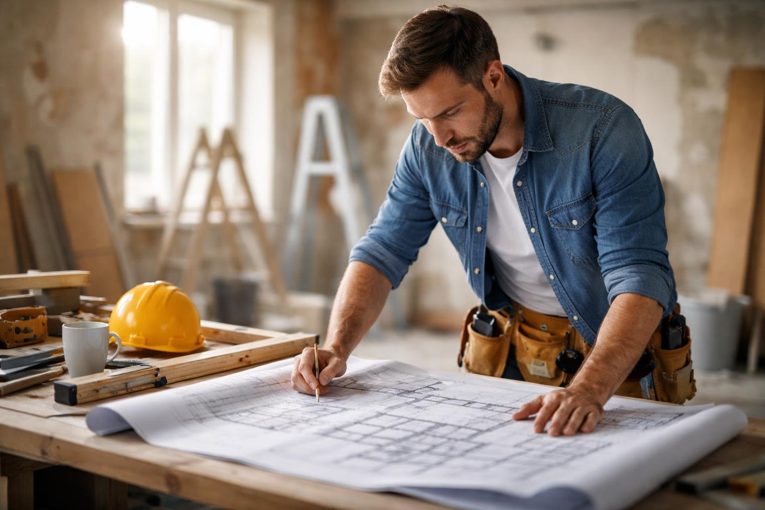 personne-plans-table-renovation-outils