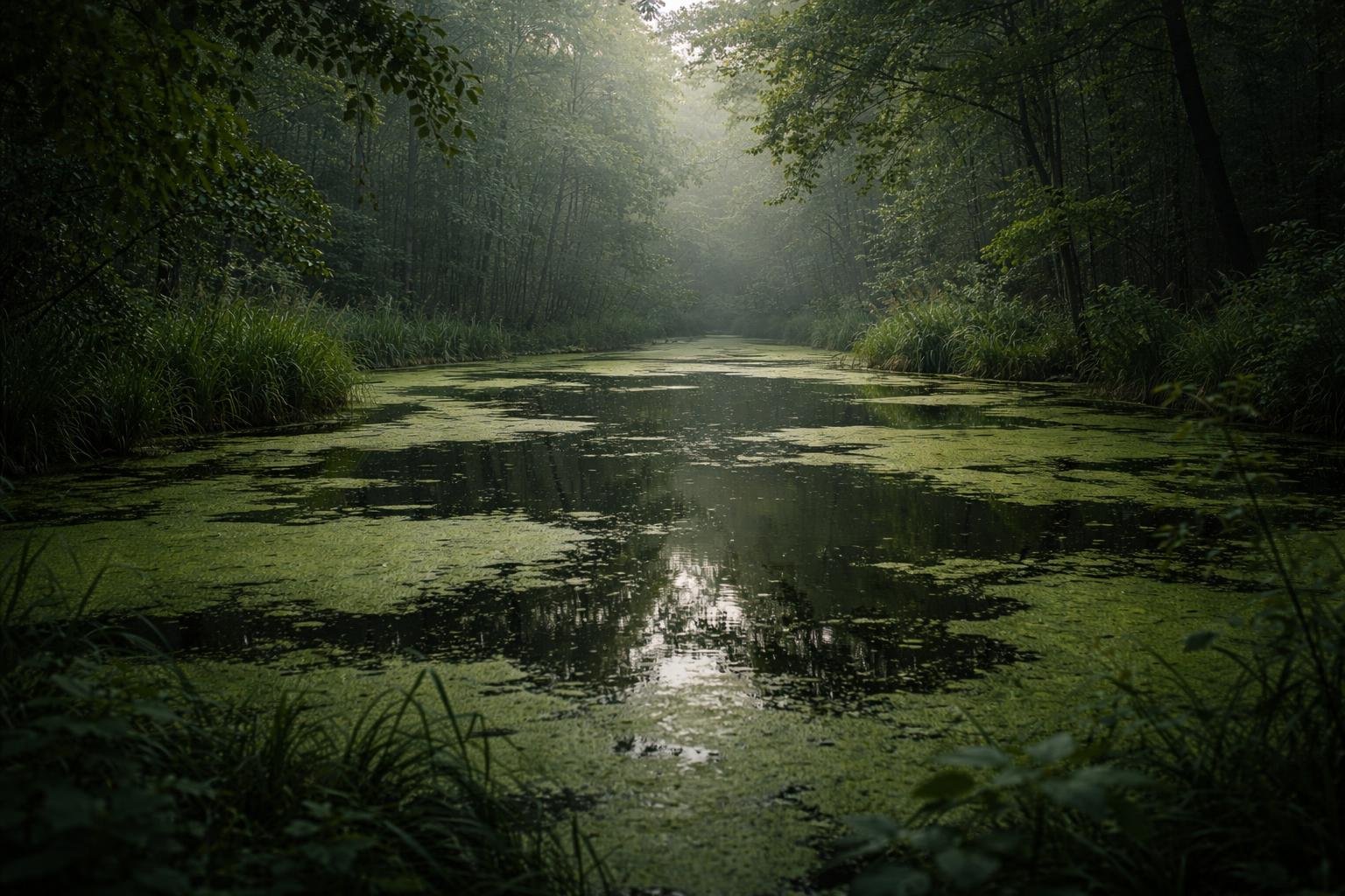 etang-vegetation-algues-brumeux