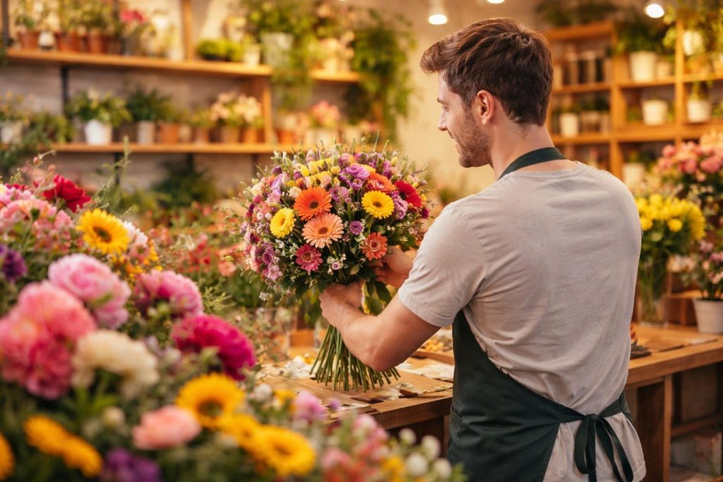 fleuriste-dos-bouquet-fleurs-colorées