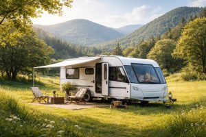 caravane-moderne-terrain-verdoyant-collines